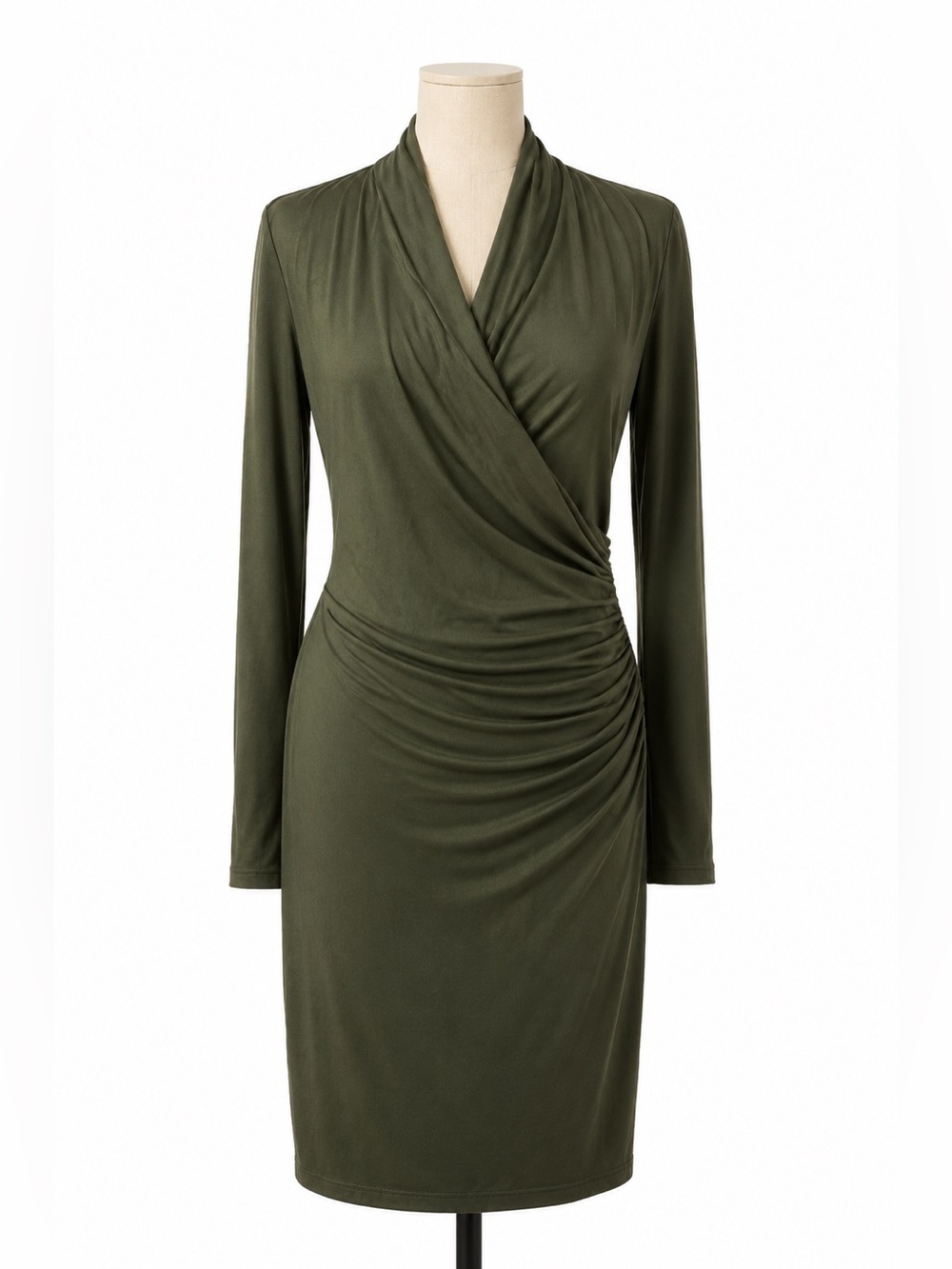 Ann Taylor Olive Green Wrap Dress Size 4 Workwear Business Casual Midi Chic